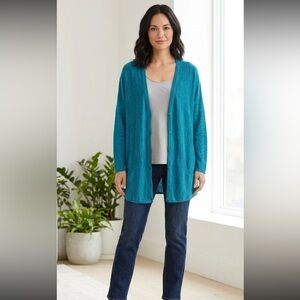 NWT Eileen Fisher Organic Linen Cotton Slub V-Neck Cardigan Crystal Blue XL